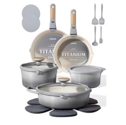 CAROTE 20pcs Titanium Cookware Set, Pots and Pans Set Detachable Handle