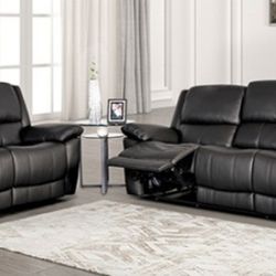 Brand New Black Leather Reclining Sofa & Loveseat