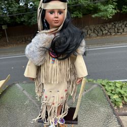 26 inch timeless collection, Native American, Indian porcelain doll with COA