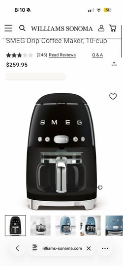 SMEG Drip Coffee Maker, 10-cup black glossy