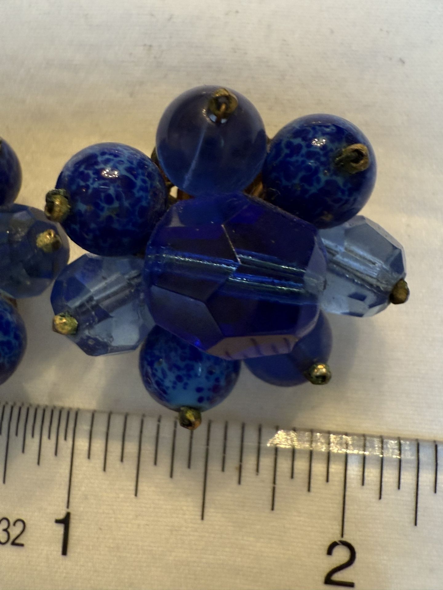 Vintage Robert Demario NY Blue Beaded Cluster Style Clipping Earrings