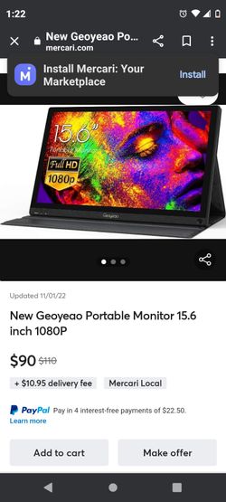 Portable monitor 15" For gaming, School,