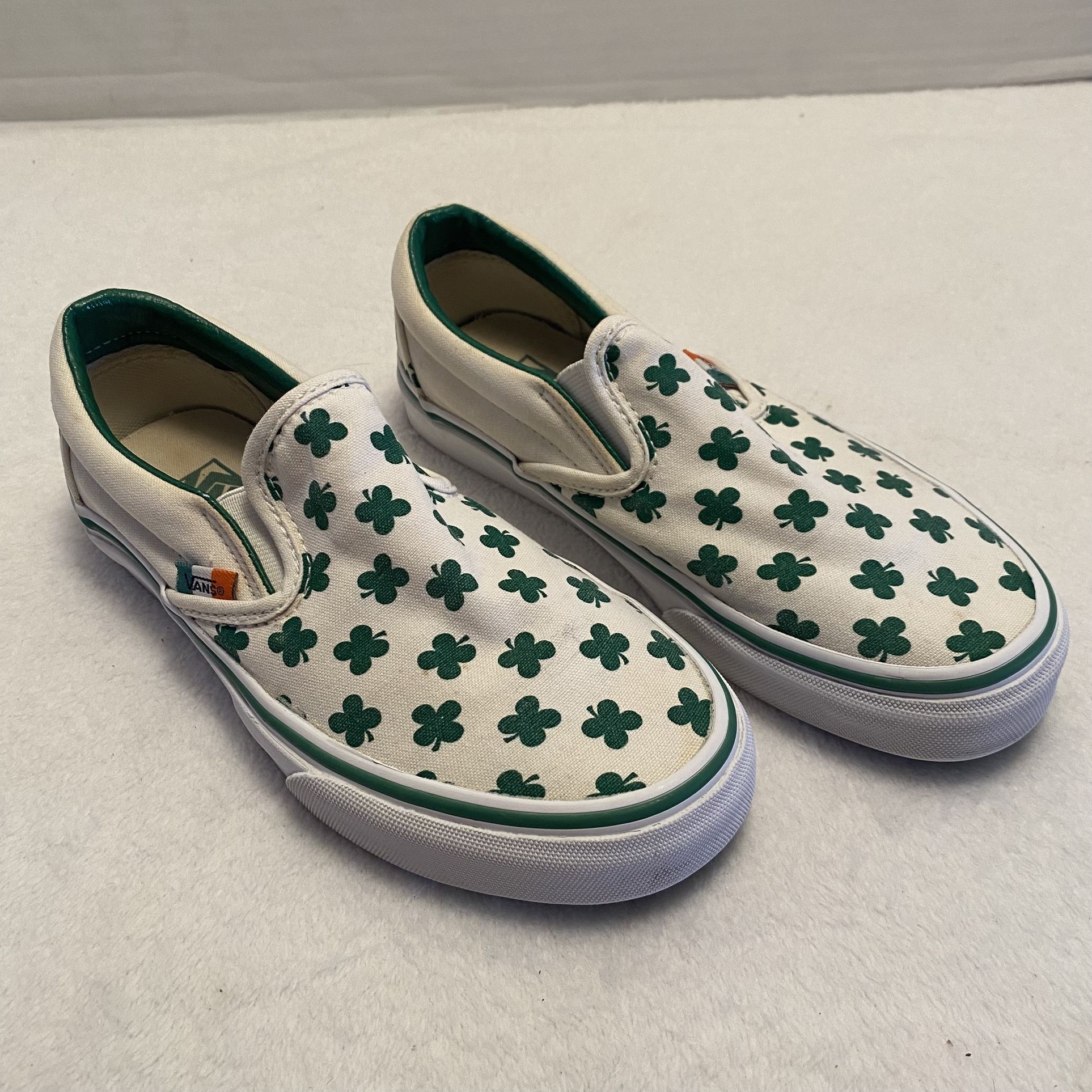 Vans Slip On Rare Lucky Irish Shamrock Irish Flag Four Leaf Clover White Green Mens 4 Unisex