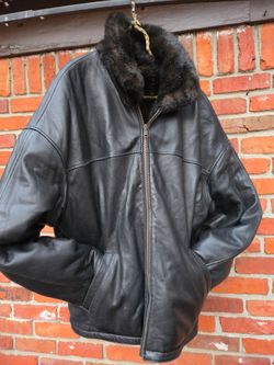 VINTAGE 90s WILSONS PELLE STUDIO REVERSIBLE LEATHER FUR BOMBER JACKET L