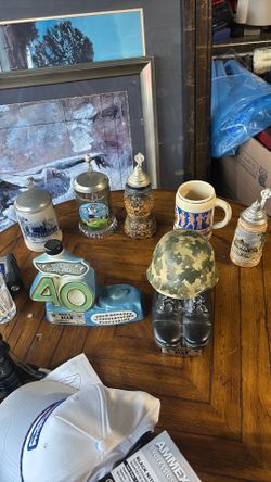 2 vintage Jim bean decanter and 5 German Beer steins