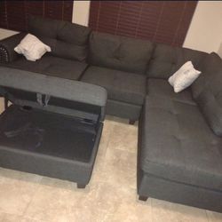 3pcs Sectional Sofa W/storage Ottoman