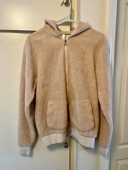 Beige Teddy Fleece Zip Hoodie