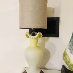 Vintage Antique Victorian Yellow Ruffled Glass Lamp Vase