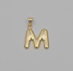 10K Yellow Gold Puffy Letter M Initial Charm Pendant 1.2g 17.1 x 15.1mm