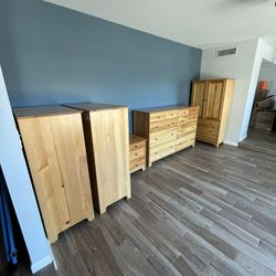 Complete 100% All Pine Wood Bedroom Set.  3 Dressers - 1 Armoire - 1 Side Table - 100% All Pine Wood - From All-Wood Furniture - $875