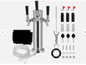 Triple Tap Draft Beer Tower, Stainless Steel 3'' Flange Brewing Tower Stainless Steel. 3 Taps.