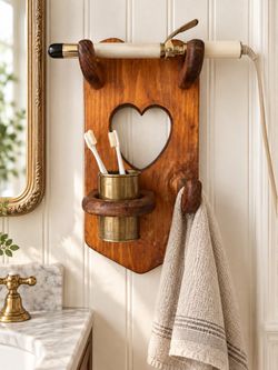 Vintage Wood Heart Cut Out Shelf Organizer