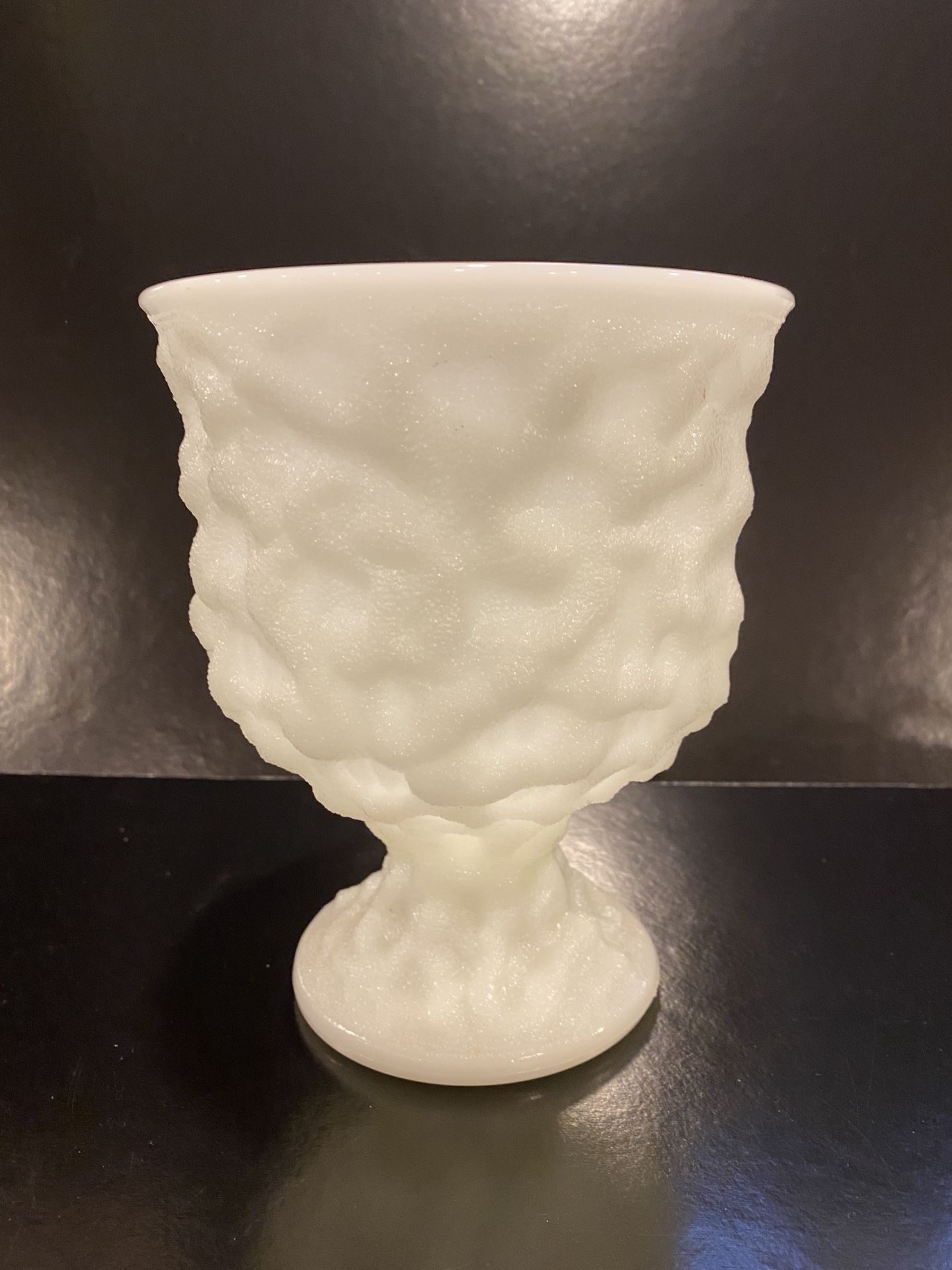 Vintage E.O. Brody Cleveland Milk Glass Pedestal Vase Textured Crinkle Footed Vase Bowl Planter Pot
