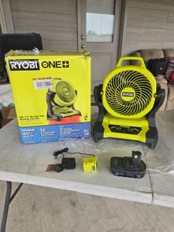 🔥$60 PRICE IS FIRM🔥 RYOBI ONE+ 18V 7-1/2 in. Bucket Top Misting Fan Kit With Battery and Charger