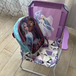 Frozen beach chair and book bag