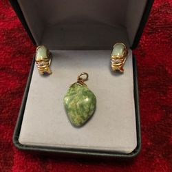 Jade and diamond clip earrings and jade pandents.
