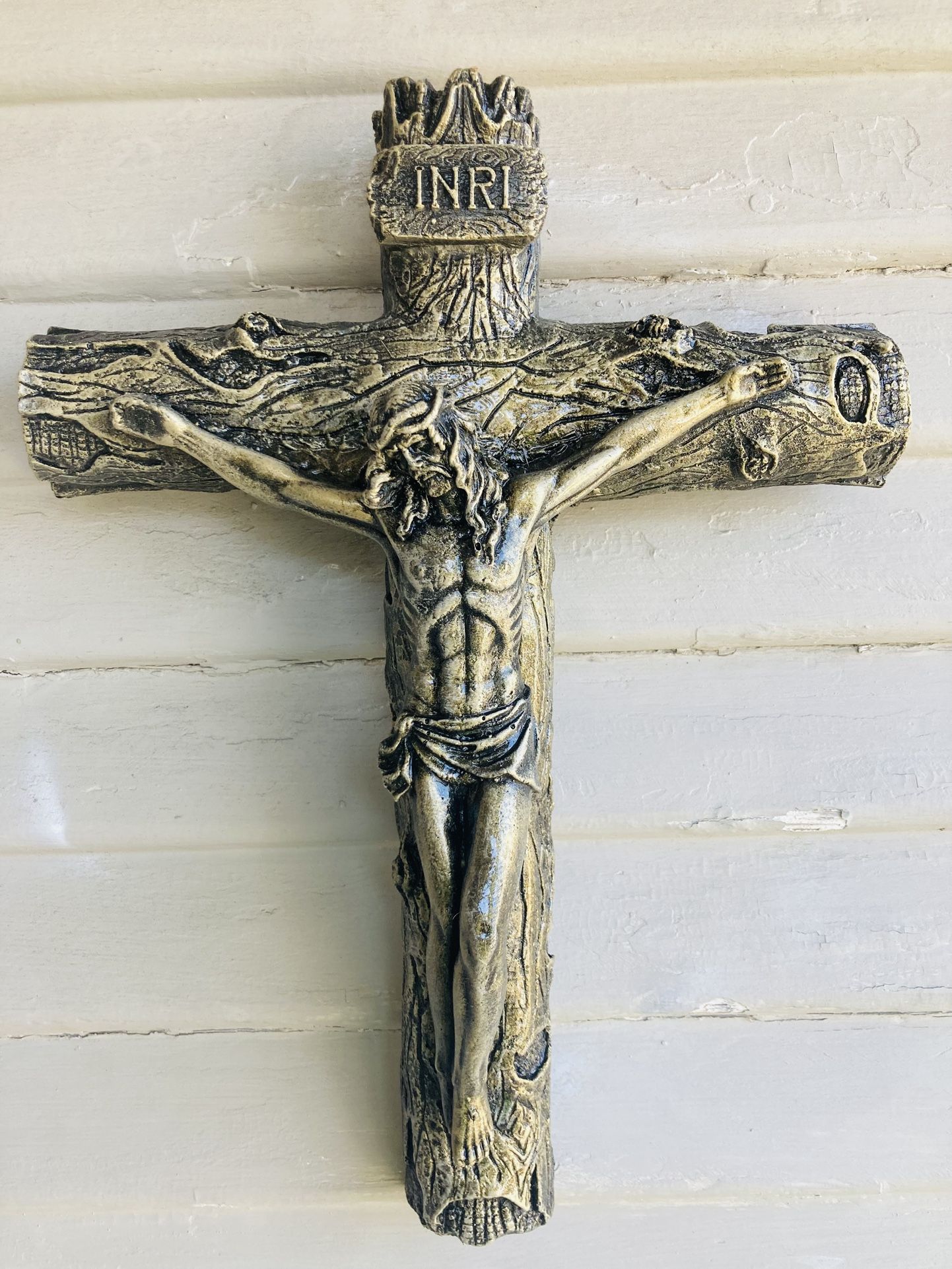 ⭐️Very Beautiful brand new Jesus Christ stone cross 14 inches very detailed ‼️