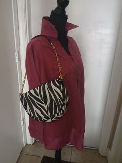 New JustFab Zebra Print Shoulder Bag with Gold Chain