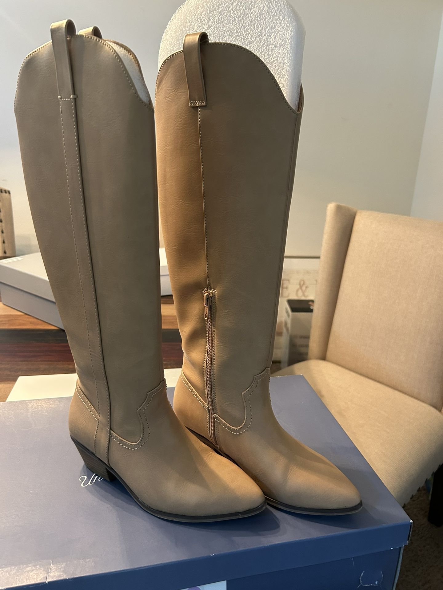 Tan Knee High Heeled Boots