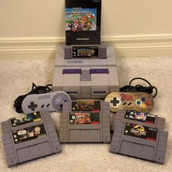 Super Nintendo SNES Console Bundle Mario Kart DKC And More