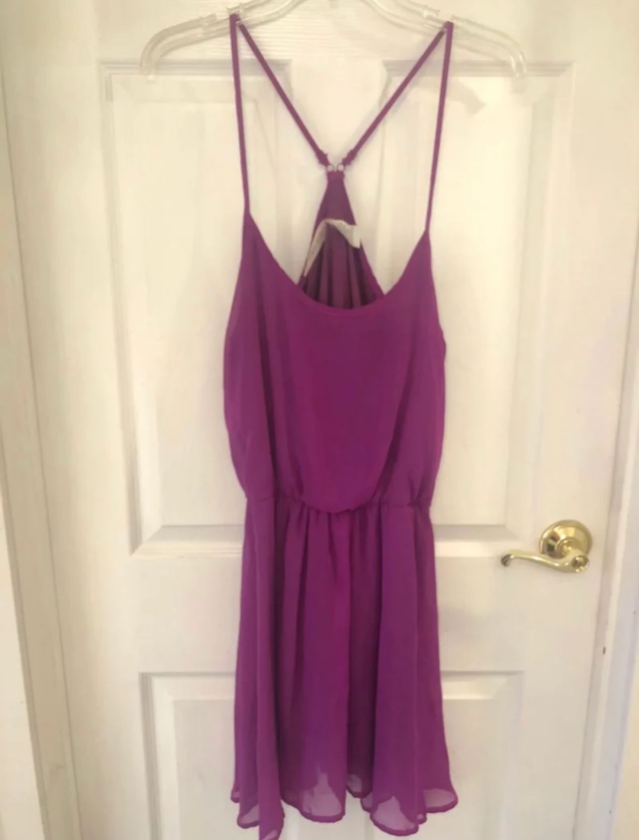 Size L bright purple silky dress with spaghetti straps by Mimi Chica  Lined so it’s not see through