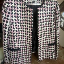 Elie Tahari Pink Metallic Fringe Tweed Blazer Jacket 16 Petite