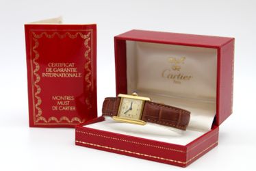 Vintage Must de Cartier Tank Vermeil Quartz 388001 Champagne Roman Dial Watch