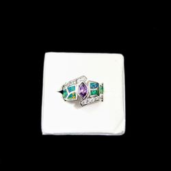 Southwest Black Blue Fire Opal Amethyst Ladies Ring Size 7, Weighs 8 Grams, Never Worn 