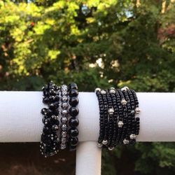 Stacked Bracelet Set, Bohemian Set, Black  Beaded Bracelet, Gift, Statement Necklace, Chá Cha Bracelet, Stacking Stretch Bracelet Set,