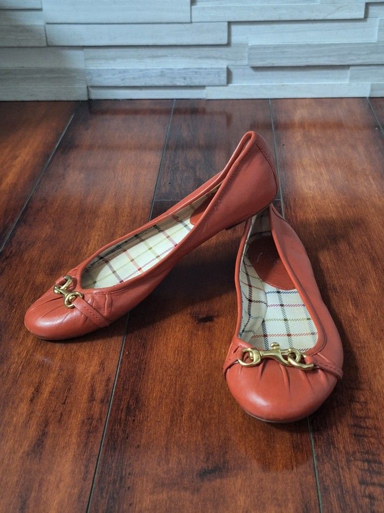 Coach Leona Orange Leather Ballet Flats Size 6