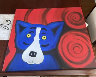 Blue Dog & Red Roses Canvas
