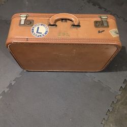 Vintage Skyway Brown Leather Suitcase 