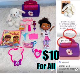 $10 Disney Bundle Mcstuffins Medical bag,Doll,medical plushy,books & accessories