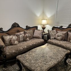 Victorian Style Sofa Set with Tables