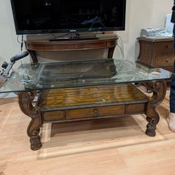 Coffee table wood glass