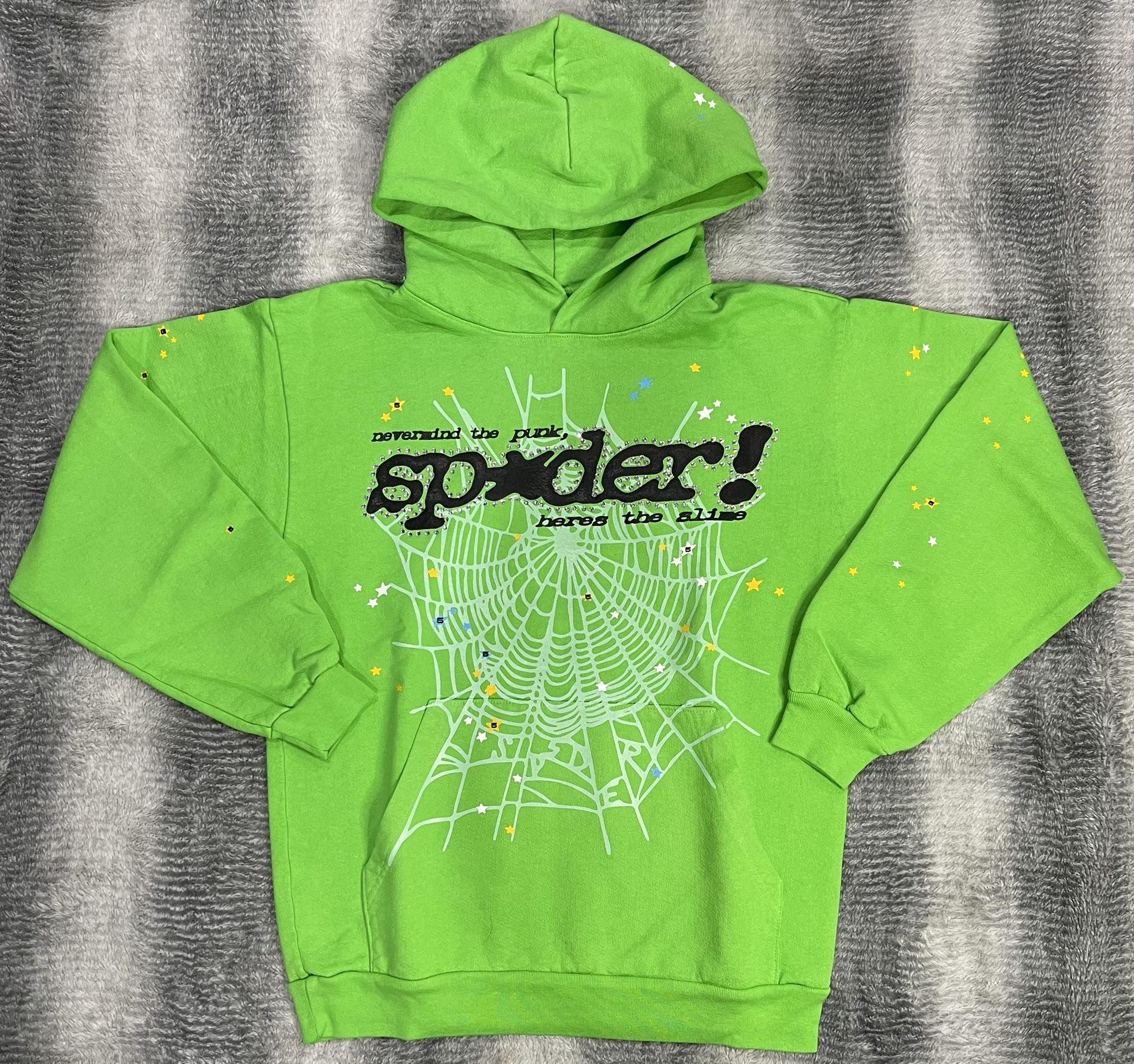 Men’s Sp5der Slime Green Rhinestone Punk V2 Hoodie 2025