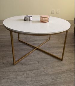 Round Coffee Table White Marble Top Gold Base