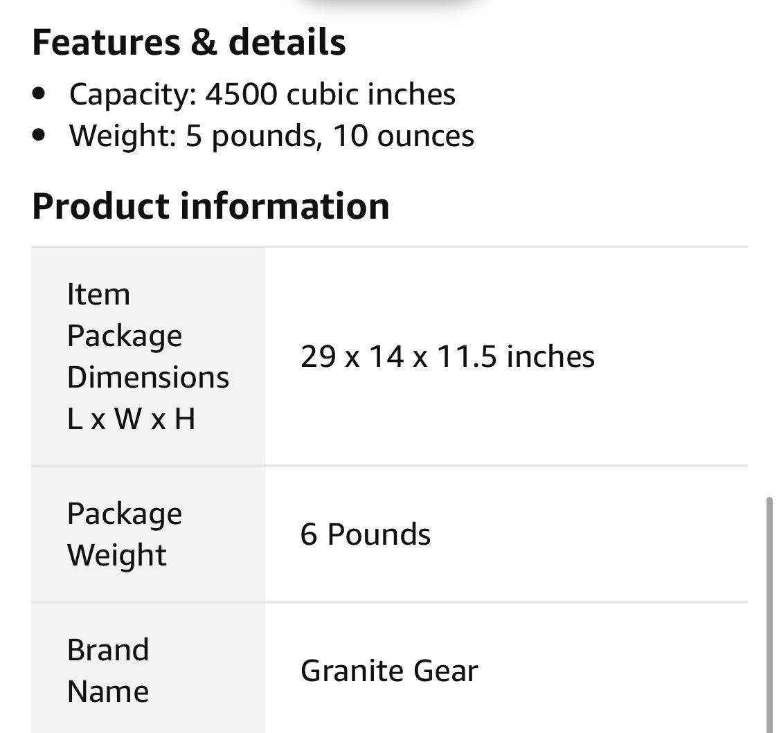 Granite Gear Stratus Access 4500 backpack - brand new