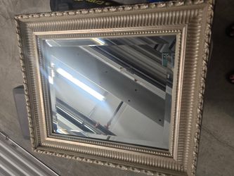Heavy vintage ornate mirror w/ beveled gas