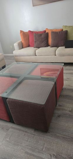 Sofas plus glass table center piece