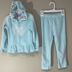 YOUNG HEARTS Girl’s Lace Adorned Hooded Jacket/Pants Set, 5T
