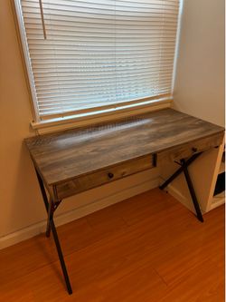MOVING OUT -  $50 Wooden Desk with Black Frame with chair
