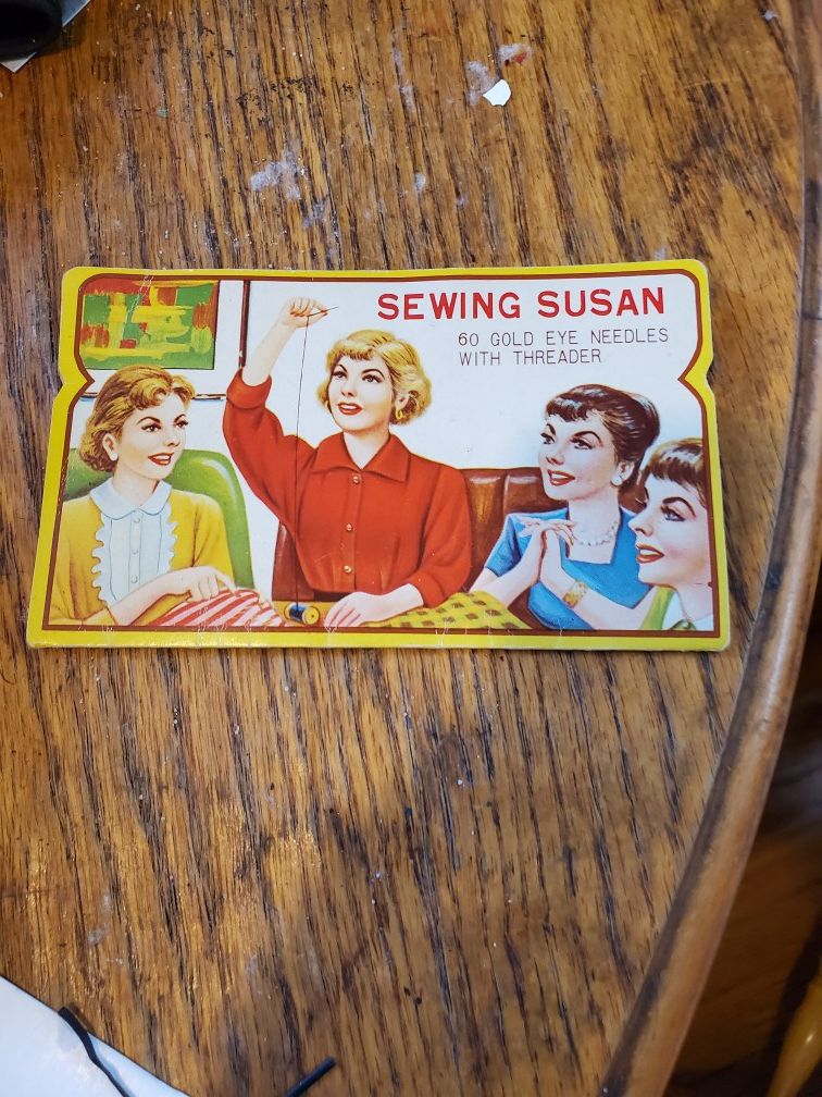 Vintage sewing Susan needle kit advertisement on back