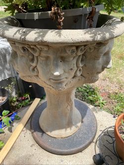 Concrete Garden Urn Planter with Face Detail