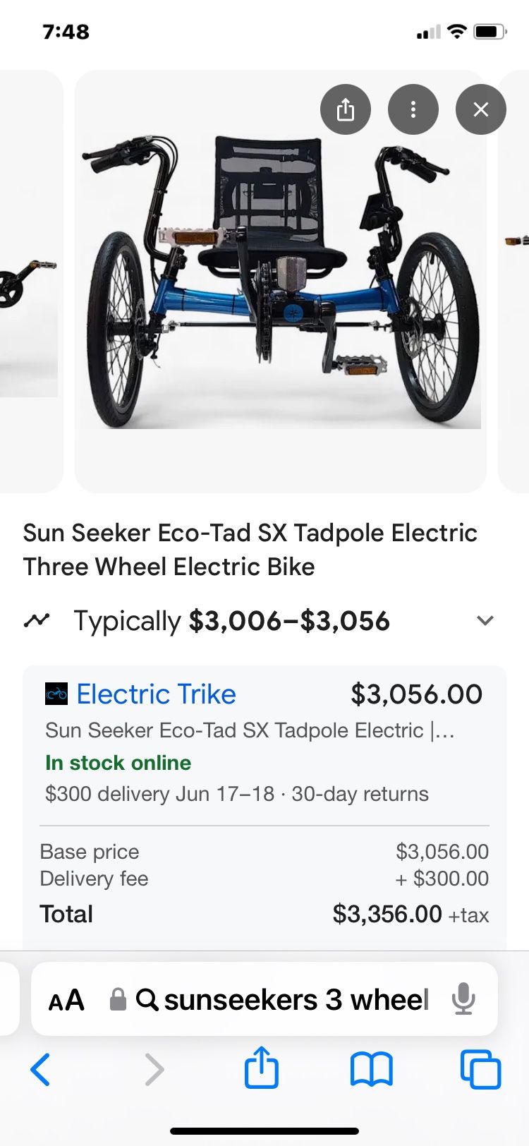 Sun Seeker Pad Pole Three Wheel Electric Bike