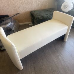 55'' Beige Leather Ottoman Bench, End of Bed Bench Multifunctional Rectangular Sofa Stool