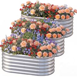 Pack 4×2×1.5ft Galvanized Raised Garden Bed Outdoor, Sturdy Planter Boxes for Vegetables, Fruits, Flowers and Plants, Easy Assembly, Silver