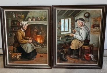 2 Vintage signed original Antique Ignacio Beller 1916–1984 canvas Oil Paintings 24" x 30"