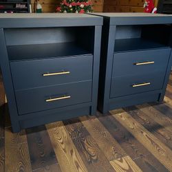 Large Bedroom Nightstands End Table Solid Wood Navy Satin New