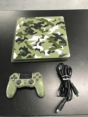 PS4 PlayStation 4 Slim 1TB Green Camo WW2 Console Only Call of Duty WWII Tested